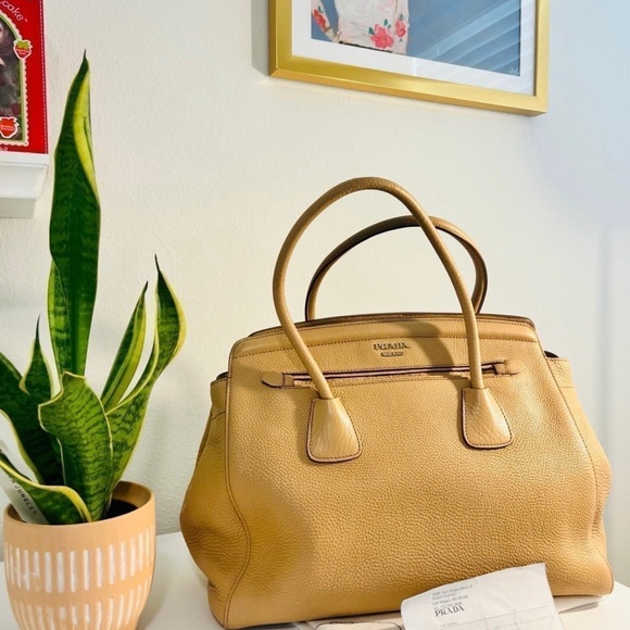 Prada Handbags - Authentic Prada Beige Leather Shoulder Bag w/certification paperwork